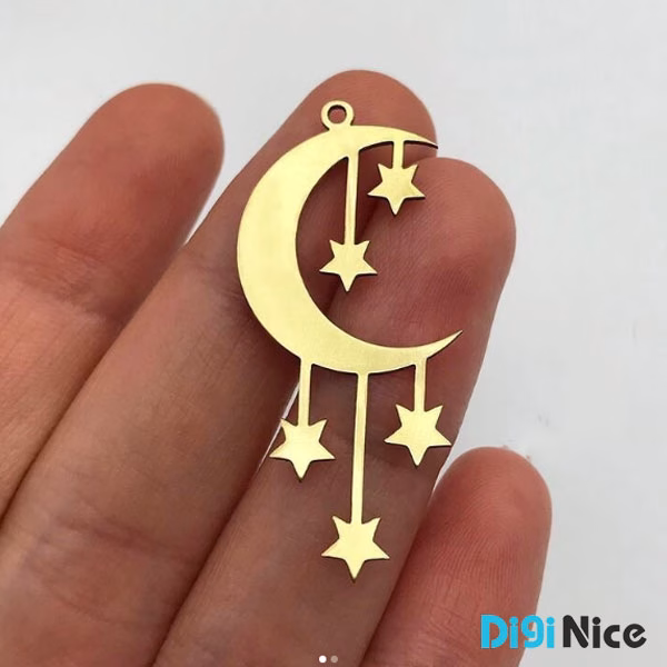 آویز گردنبند طلا 18 عیار طرح ماه و ستاره