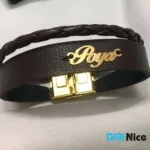 دستبند چرمی Poya پویا با پلاک طلا 18 عیار (کد DN-B0134) - نمای بالا
