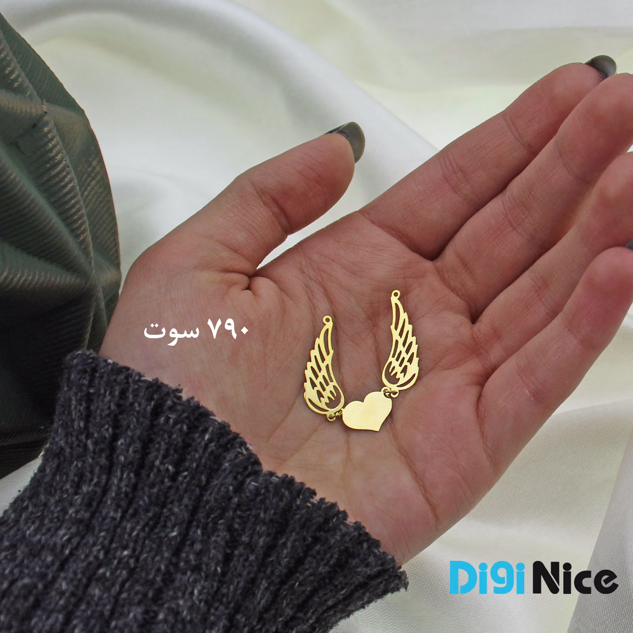 گردنبند طلا 18 عیار طرح قلب و بال (کد DN-P2483)
