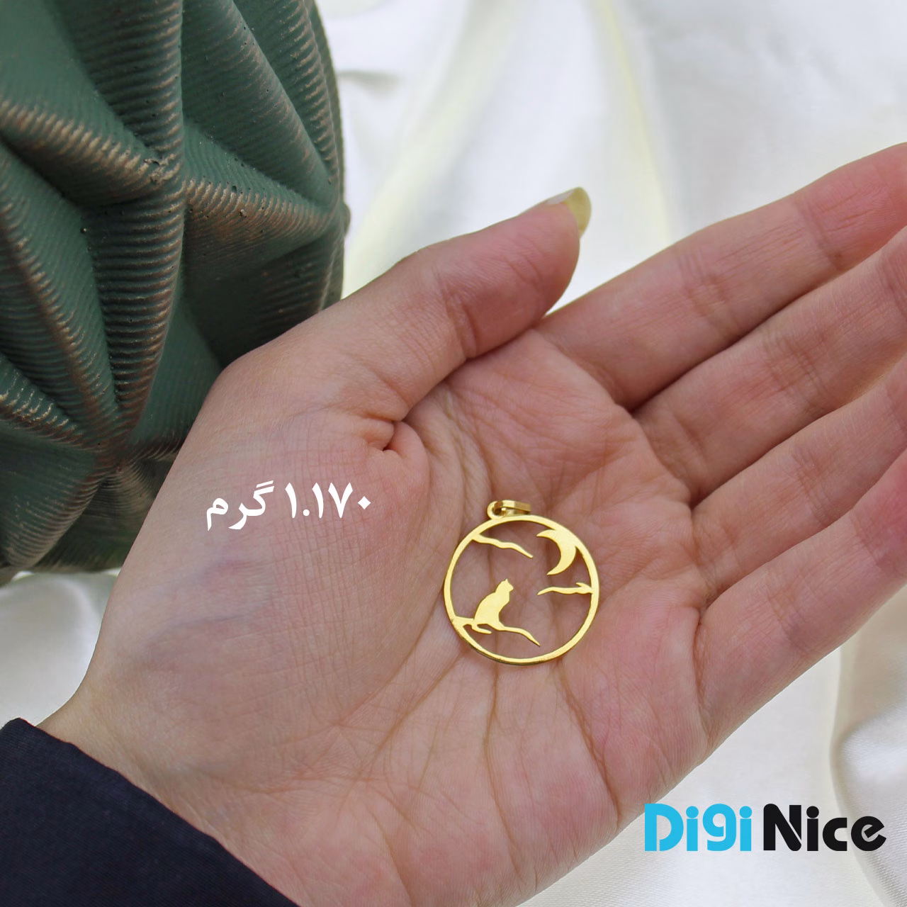 گردنبند طلا 18 عیار طرح ماه و گربه (کد DN-P2552)