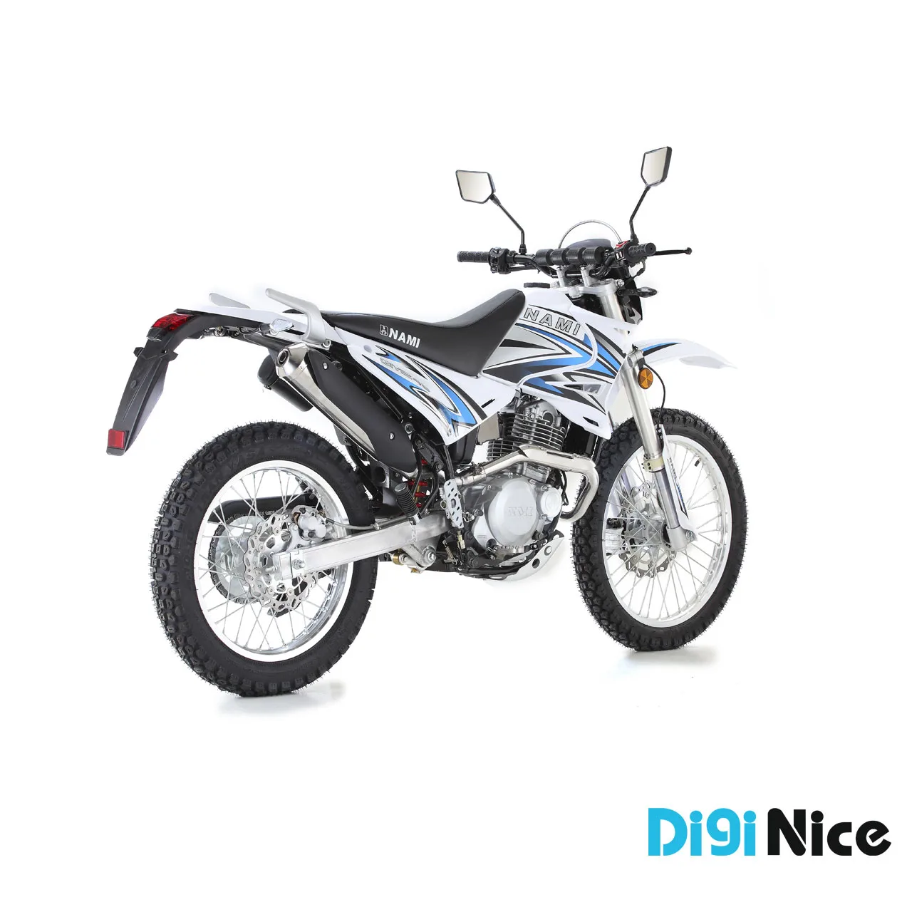 موتور سیکلت نامی تریل مدل QM249 رنگ سفید آبی- نمای عقب